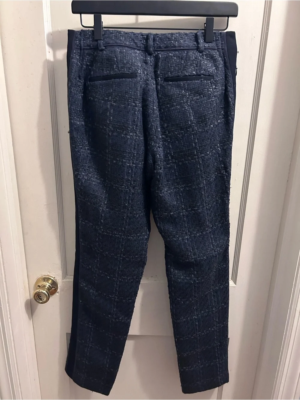 Tory Burch Navy Textured Tweed Pinstripe Detail Trousers